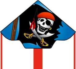 HQ Ecoline 102146 - Simple Flyer Jolly Roger 120cm Kinderdrachen Einleiner, Ab 5 Jahren, 75x120cm Und 1.5m Drachenschwanz, Inkl. 17kp Polyesterschnur 25m Auf Griff, 2-5 Beaufort